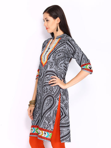 Shree Women Grey &amp; Black Printed Kurta