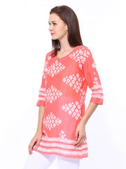 Shree Women Coral Pink Printed Kurta