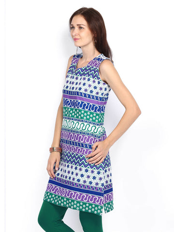 Shree Women White &amp; Blue Printed Kurta
