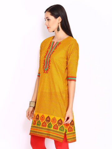 Shree Women Mustard Brown &amp; Black Printed Kurta