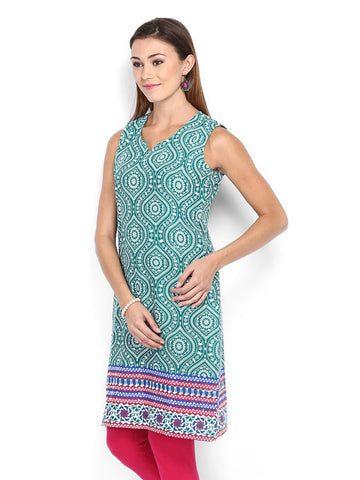 Shree Women Green &amp; White Printed Kurta