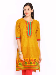 Shree Women Mustard Brown &amp; Black Printed Kurta