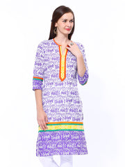 Shree Women White &amp; Purple Printed Kurta