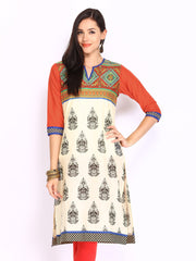 Shree Women Off-White &amp; Orange Printed Kurta