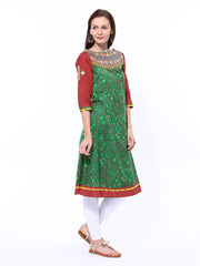 Shree Women Green &amp; Red Printed Anarkali Kurta
