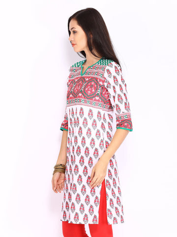 Shree Women White &amp; Pink Printed Kurta