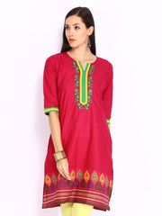 Shree Women Dark Pink &amp; Black Printed Kurta