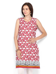 Shree Women White &amp; Pink Printed Kurta