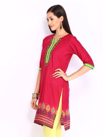 Shree Women Dark Pink &amp; Black Printed Kurta