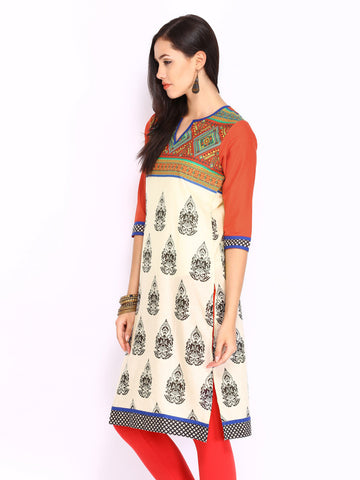 Shree Women Off-White &amp; Orange Printed Kurta