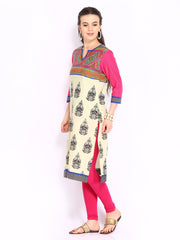 Shree Women Off-White &amp; Pink Printed Kurta