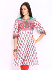 Shree Women White &amp; Pink Printed Kurta