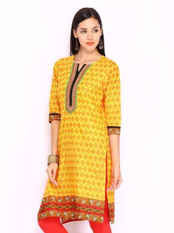 Shree Women Yellow Printed Kurta