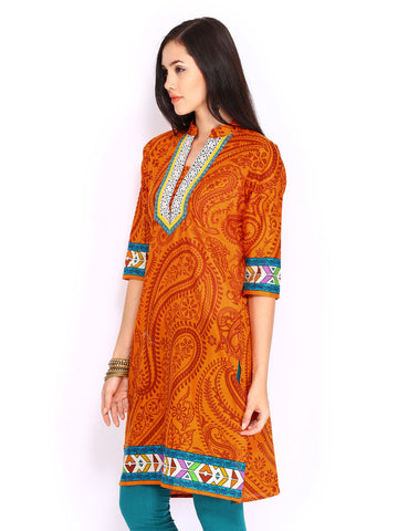 Shree Women Orange Printed Kurta