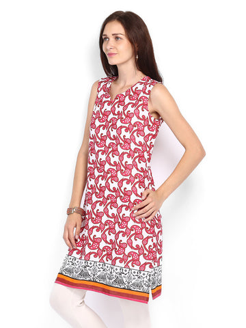 Shree Women White &amp; Pink Printed Kurta