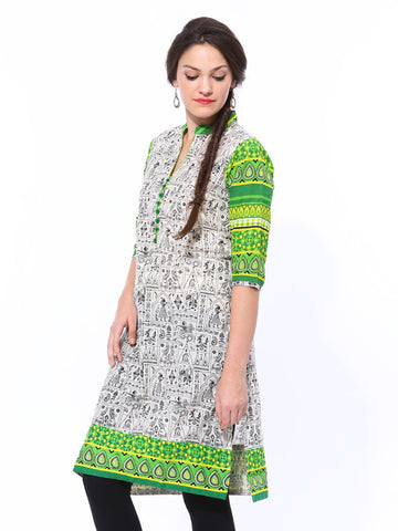 Shree Women Off-White &amp; Black Printed Kurta