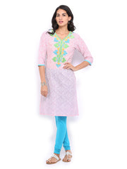 Shree Women Light Pink &amp; White Printed Kurta