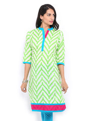 Shree Women White &amp; Green Printed Kurta