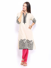 Shree Women Off-White &amp; Black Printed Kurta