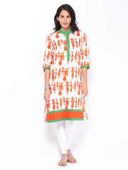 Shree Women Off-White &amp; Orange Printed Kurta