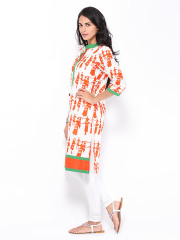Shree Women Off-White &amp; Orange Printed Kurta