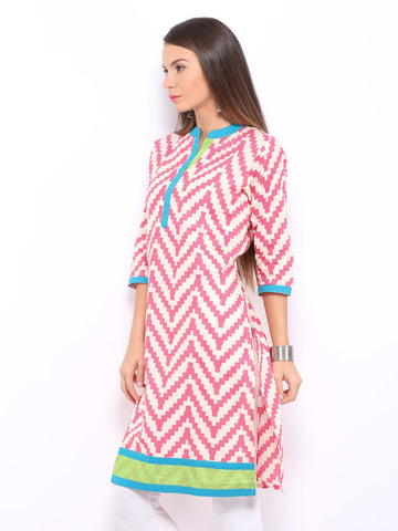 Shree Women Off-White &amp; Pink Printed Kurta