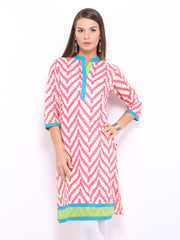Shree Women Off-White &amp; Pink Printed Kurta
