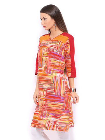 Shree Women Orange &amp; Red Printed Kurta