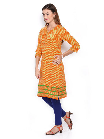 Shree Women Orange &amp; Yellow Printed Kurta