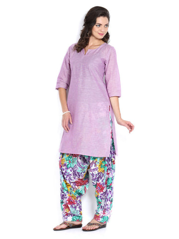 Shree Women Purple &amp; Multi-Coloured Floral Print Patiala Kurta Set