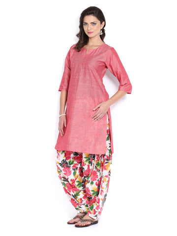 Shree Women Red &amp; Multi-Coloured Floral Print Patiala Kurta Set