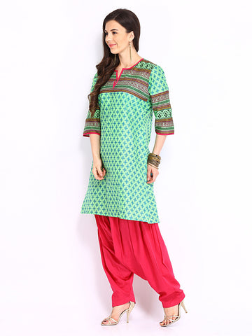 Shree Women Green &amp; Pink Patiala Kurta Set
