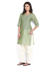 Shree Women Olive Green &amp; Off-White Patiala Kurta Set
