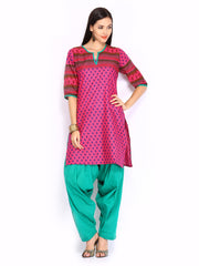 Shree Women Pink &amp; Green Patiala Kurta Set