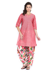 Shree Women Red &amp; Multi-Coloured Floral Print Patiala Kurta Set