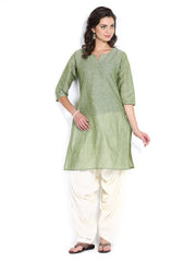Shree Women Olive Green &amp; Off-White Patiala Kurta Set