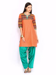 Shree Women Orange &amp; Green Patiala Kurta Set