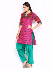 Shree Women Pink &amp; Green Patiala Kurta Set