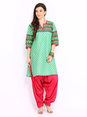 Shree Women Green &amp; Pink Patiala Kurta Set