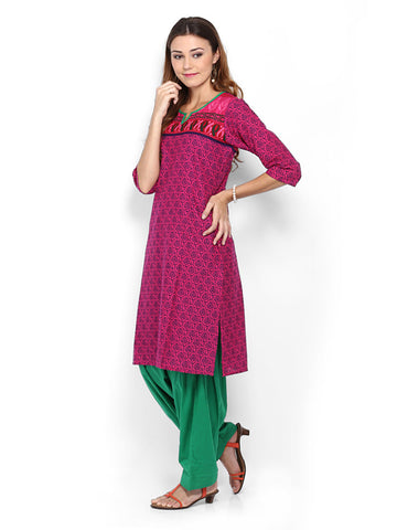 Shree Women Pink &amp; Green Printed Patiala Kurta Set