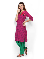 Shree Women Pink &amp; Green Printed Patiala Kurta Set