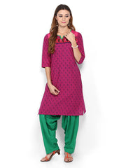 Shree Women Pink &amp; Green Printed Patiala Kurta Set
