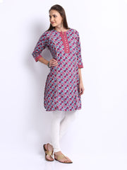 Shree Women Pink &amp; Off-White Printed Churidar Kurta