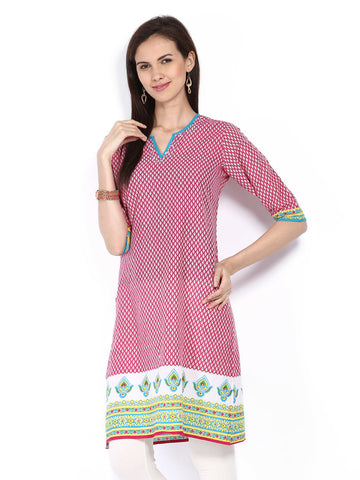 Shree Women Pink &amp; White Printed Kurta
