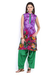 Shree Women Purple &amp; Green Printed Patiala Kurta Set