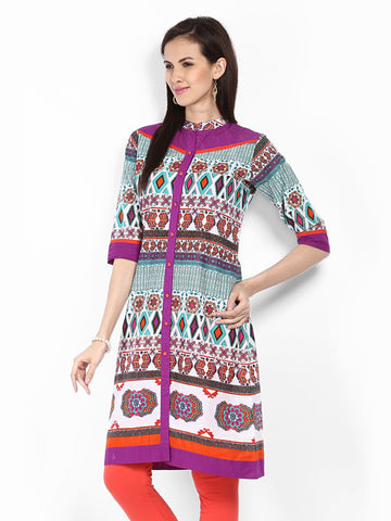 Shree Women Purple &amp; Blue Printed Kurta