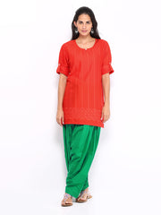 Shree Women Red &amp; Green Embroidered Patiala Kurta Set