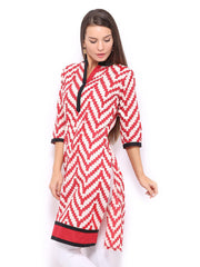 Shree Women Red &amp; Off-White Printed Kurta