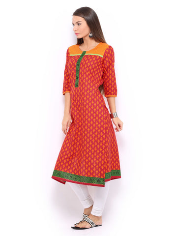 Shree Women Red &amp; Orange Printed Kurta