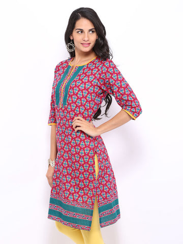 Shree Women Red &amp; Blue Printed Kurta